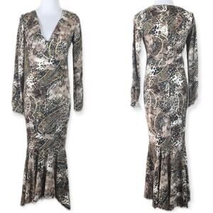 EBBY & I Leopard Print Midi Dress XS Long Ruffle Party Animal Fitted Bodycon NWT